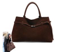 KEYULI Modavo Borsa in Camoscio,Grande Borsa da Lavoro in Camoscio Marrone da Donna con Manico Superiore,Borsa a Tracolla Modavo Vintage in Camoscio (Taglia Unica,Scuro Marrone Marrone)