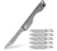 KeyUnity Coltello chiudibile in titanio KK01AR, coltellino tascabile EDC multiuso con lama sostituibile n. 24, per caccia all'aperto, campeggio, pesca (righello)