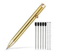 KeyUnity KP00 Penna a scatto in lega di titanio con ricariche bonus, penna a sfera tascabile retrattile per firma per l'uso quotidiano, punta fine, inchiostro nero (ottone)