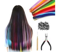 keyxer 50 pezzi Extension de Cheveux Colorés, Extension Cheveux Extension Cheveux Tresse, Extension de Meches Cheveux Tresse Cheveux avec 150 Perles et Crochet pour Party Cosplay Enfants Femmes