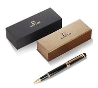 KEYZOR Black & Gold Penna a sfera di alta qualità, con dettagli in oro 24 carati, set di scrittura da ufficio, bel regalo professionale