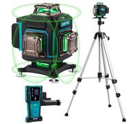 KEZERS Set laser a linee incrociate con treppiede, 4 livella laser a 360 gradi con ricevitore e barra di livellamento, per lavori di costruzione, ristrutturazione della casa, per appendere quadri, 2
