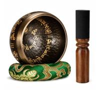 Kezidhp Campana Tibetana, Set Campane Tibetane 8 cm con mazza in legno, cuscino e sacca da viaggio, campana in ottone puro forgiato a mano dal Tibet per yoga, meditazione e relax