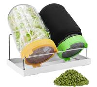 Kezidhp Germogliatore Set da 2 - Completo con 2 vasetti, Coperchio in Acciaio Inox 304, Supporto e Vassoio Bianco, per Erba Medica, Broccoli, Fagioli Mungo