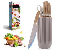 Kezidhp Set Coltelli 6 Pezzi Cucina Pane Forbici Ceppo Universale Cachi