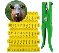 KFGISD, 100 pezzi for capre, bovini, pecore, maiali, cani, cervi, fattoria, con 1 applicatore for etichette auricolari 201-300/201-300,Marchi di identificazione del bestiame(Yellow,101 200)