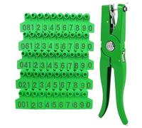 KFGISD, 100 pezzi for capre, bovini, pecore, maiali, cani, cervi, fattoria, con 1 applicatore for etichette auricolari 201-300/201-300,Marchi di identificazione del bestiame(Green,201 300)