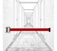KFGISD, Barriera di controllo della folla con cintura in nylon rosso da 2/3/5/10 m montata a parete con accessori di montaggio e ripiano in acciaio inossidabile,Nastro barriera retrattile(3M/9.8FT)