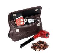 KFGISD, Borsa for tabacco vintage fatta a mano - Custodia portatile for tabacco da pipa con cerniera a doppio strato ，Portatabacco(Brown)