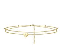 KFGISD, Bracciale a Forma di Cuore, da Spiaggia, for Donne, Fatto a Mano, Delicato, a Strati, con Lettera e Cuore.,Braccialetti da Caviglia