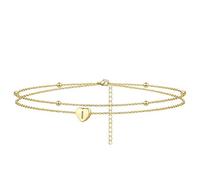 KFGISD, Bracciale a Forma di Cuore, da Spiaggia, for Donne, Fatto a Mano, Delicato, a Strati, con Lettera e Cuore.,Braccialetti da Caviglia