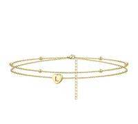 KFGISD, Bracciale a Forma di Cuore, da Spiaggia, for Donne, Fatto a Mano, Delicato, a Strati, con Lettera e Cuore.,Braccialetti da Caviglia(L)