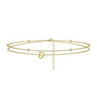 KFGISD, Bracciale a Forma di Cuore, da Spiaggia, for Donne, Fatto a Mano, Delicato, a Strati, con Lettera e Cuore.,Braccialetti da Caviglia