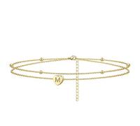KFGISD, Bracciale a Forma di Cuore, da Spiaggia, for Donne, Fatto a Mano, Delicato, a Strati, con Lettera e Cuore.,Braccialetti da Caviglia(M)