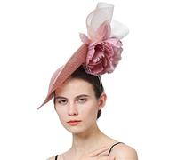 KFGISD, Cappello da sposa con fascia e fermaglio for capelli da donna, for cocktail, tè e feste, con velo,Fermagli per capelli con fiori e piume(White)