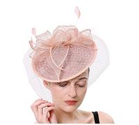 KFGISD, Cappello da sposa con piume, for chiesa, copricapo in rete, for donna, cappello da cocktail, for feste,Fermagli per capelli con fiori e piume(Pink)