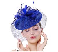 KFGISD, Cappello da sposa con piume, for chiesa, copricapo in rete, for donna, cappello da cocktail, for feste,Fermagli per capelli con fiori e piume(Blue)