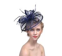 KFGISD, Cappello da sposa con piume, for donna, copricapo da sposa, cocktail, tè e feste,Fermagli per capelli con fiori e piume(Navy Blue)