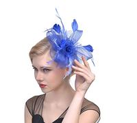 KFGISD, Cappello da sposa, da chiesa, con piume, in rete, for donna, con nastri floreali, for cocktail e tè.,Fermagli per capelli con fiori e piume(Blue)