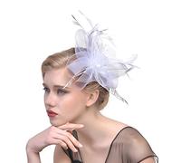 KFGISD, Cappello da sposa, da chiesa, con piume, in rete, for donna, con nastri floreali, for cocktail e tè.,Fermagli per capelli con fiori e piume(White)