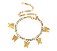 KFGISD, Cavigliera a Farfalla con Strass, alla Moda, con Catena da Tennis, for Donne, con Catena a Piedi Nudi, for L'Estate e la Spiaggia.,Braccialetti da Caviglia