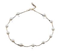 KFGISD, Collana corta con perle finte e girocollo alla moda for donna, placcata in oro e argento, gioiello da donna ，Collane