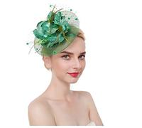 KFGISD, Copricapo da donna con cerchietto for capelli, cappello con piume, accessorio for capelli da festa al tè,Fermagli per capelli con fiori e piume(GN)