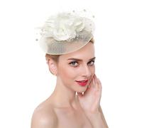KFGISD, Copricapo da donna con cerchietto for capelli, cappello con piume, accessorio for capelli da festa al tè,Fermagli per capelli con fiori e piume(Beige)