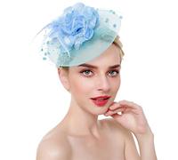 KFGISD, Copricapo da donna con cerchietto for capelli, cappello con piume, accessorio for capelli da festa al tè,Fermagli per capelli con fiori e piume(Light blue)