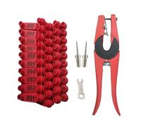 KFGISD, For pecore, maiali, bestiame, cani, animali da fattoria, cervi, cavalli, mucche, bovini, con 1 applicatore for etichette auricolari, numero 001-100,Marchi di identificazione del bestiame(Red)