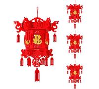 KFGISD, Lanterne Rosse, squisite Lanterne Cinesi con Fu Dorato, Tradizionali Decorazioni appese in Tessuto Non Tessuto, for Il Capodanno ，Lanterne(A10in4pcs)