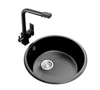 KFGISD, Lavello da cucina, lavello rotondo, lavello in pietra di quarzo nero, lavello da bar, lavello da cucina, balcone, piccolo lavello in granito,Lavelli da cucina(42 * 42 * 20Cm)