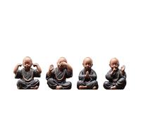 KFGISD, Set di 4 Tea Pet, statuetta di un monaco divertente in ceramica, set da tè, accessori artigianali, decorazione da tavola, ornamenti zen, regali,Tea Pet