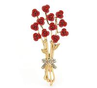 KFGISD, Spilla a forma di rosa, accessorio moda da donna, spilla a forma di bouquet di fiori rossi in smalto da donna, spilla for giacca cardigan e cappotto,Spille