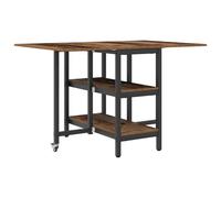KFGWERSTY Tavolo da pranzo, 122 x 80 x 76,5 cm, in legno anticato | Estensibile e pieghevole, 2 ripiani sotto il pannello, telaio in acciaio con protezione antiribaltamento, struttura mobile