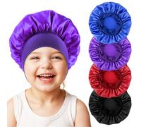KFHENSOMR Cuffia in raso per bambini che dormono, 4 pezzi, cuffia elastica per bambini con fascia larga per capelli ricci naturali, a fascia larga, cuffia per dormire per bambini (4 colori)