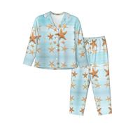 Kfjghhl 3d Bella Marittima Estate Pigiama Set Donne Morbido Due Pezzi Pj'S Set Manica Lunga Top Plaid Pantaloni Sleepwear Tasche, Nero , S