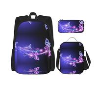 Kfjghhl Adorabile astuccio viola con farfalla zaino borsa per il pranzo per ragazzi ragazze scuola bookbag set college laptop studente estate