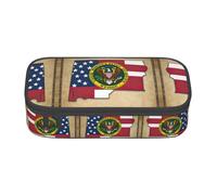 Kfjghhl Astratto North Dakota State Flag Map02 Astuccio Grande Ragazze Ragazzi Carino Astuccio Secondario Grande Capacità Scomparti con Cerniera