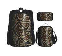 Kfjghhl Astuccio con pelle di serpente, zaino per il pranzo, per ragazzi e ragazze, set di libri scolastici per università, laptop, studenti, estate