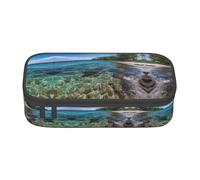 Kfjghhl Astuccio grande con palme tropicali oceaniche per ragazze e ragazzi carino astuccio secondario grande capacità scomparti con cerniera