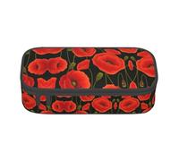 Kfjghhl Astuccio grande con papaveri e fiori, per ragazze e ragazzi, astuccio secondario con grande capacità, scomparti con cerniera