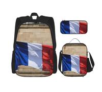Kfjghhl Astuccio per matite con bandiera francese, borsa per il pranzo, per ragazzi e ragazze, set di libri scolastici per università, laptop, studenti, estate