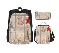 Kfjghhl Barca Spiaggia Stella Marina Shell Pencil Case Zaino Borsa Pranzo Ragazzi Ragazze Scuola Bookbag Set College Laptop Studente
