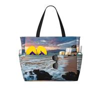Kfjghhl Beach Maui Hawaii Tramonto Onde del Mare Nuvole Grande Capacità Spiaggia Borsa da Viaggio Tote Bag Donne Tasche Borsa per Computer Portatile Borsa Lavoro Adulto Palestra