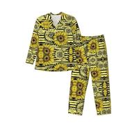 Kfjghhl Bees Sunflowe - Pigiama da uomo a maniche lunghe con api e girasole, a maniche lunghe, con tasche, Nero , XXL