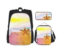 Kfjghhl Bella stella marina con occhiali gialli Beach Pencil Case Zaino Borsa Pranzo Ragazzi Ragazze Scuola Bookbag Set College Laptop Studente Estate