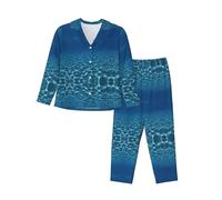 Kfjghhl Blu Deep Ocean Pigiama Set Donna Morbido Due Pezzi Pj'S Set Manica Lunga Top Plaid Pantaloni Sleepwear Tasche, Nero , XL