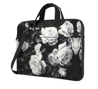 Kfjghhl Borsa classica per computer portatile nera e bianca con rosa per notebook con scomparto per notebook elegante borsa da ufficio separata, Nero , 13 inch