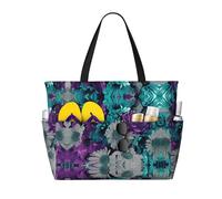 Kfjghhl Borsa da viaggio da spiaggia con fiori viola e foglia di tè di grande capacità, borsa da donna, borsa per computer portatile, borsa da lavoro, palestra per adulti